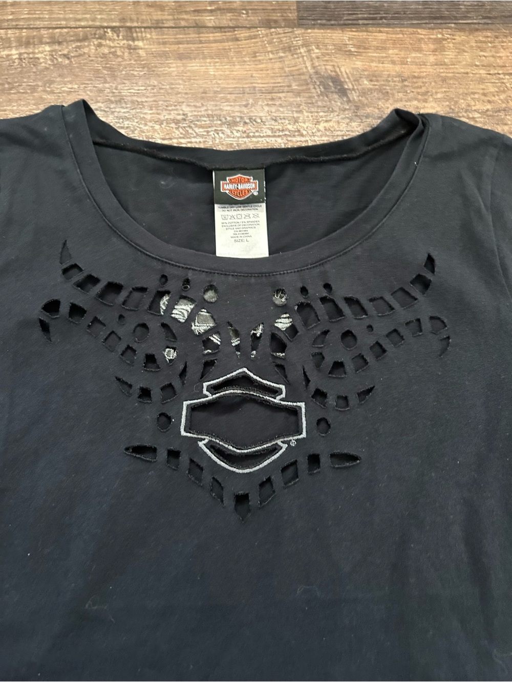Cool Y2K Cutout Harley Davidson Women’s Size Large Shirt Colorado Grunge Biker - Picture 2 of 7
